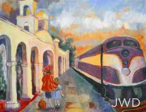 Joy Dickinson's 2012 painting of Orlando's Spanish Mission Train Station used a vintage postcard for inspiration.