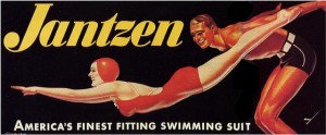 George Petty's airbrushed version of the Jantzen Red Diving Girl became popular in the 1930s and 1940s. The `Petty Girl ' was a successor to the Gibson Girl , an ideal of American beauty