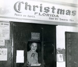 Juanita Tucker at the Christmas, Florida, post office in the 1940s. (Florida State Archives)